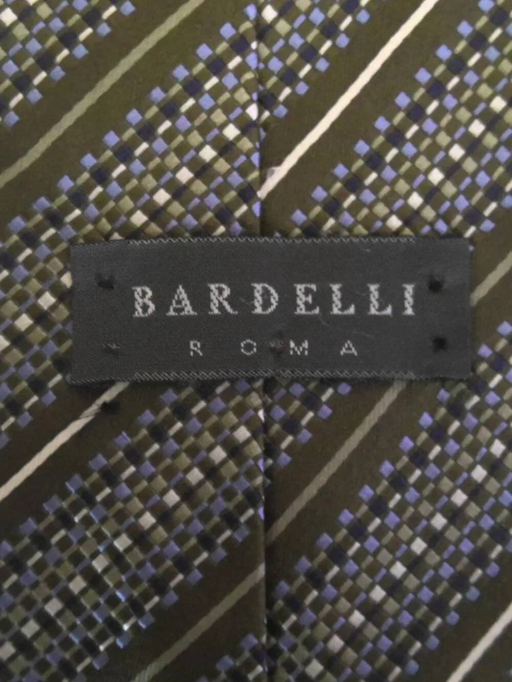 Bardelli Roma Men's Retro Necktie Olive Green Blue & Cream Striped 100% Silk